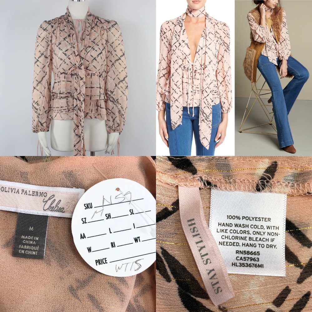 NWT Olivia Palermo Neck Tie Empire Waist Blouse M - Picture 8 of 8